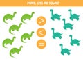 More, less, equal with cute dinosaurs. Math game.