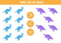 More, less, equal with cute dinosaurs. Math game.