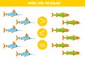 More, less or equal with cartoon cute swordfish and barracuda Royalty Free Stock Photo