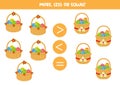 More, less, equal with Easter baskets. Math game for kids