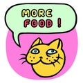 More food! Cartoon Cat Head. Speech Bubble. Vector Illustration.