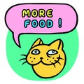 More food! Cartoon Cat Head. Speech Bubble. Vector Illustration.