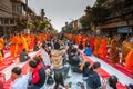 More monks with give alms bowl which came out of the offerings in the morning at Buddhist temple, Culture Heritage Site