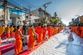 More monks with give alms bowl which came out of the offerings in the morning at Buddhist temple, Culture Heritage Site