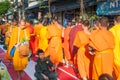 More monks with give alms bowl which came out of the offerings in the morning at Buddhist temple, Culture Heritage Site