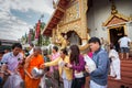 More monks with give alms bowl which came out of the offerings in the morning at Buddhist temple, Culture Heritage Site