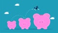 More savings. businesswoman runs on a growing pig piggy bank. vector