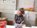 The more than and 90 year old Chinese old lady, sale of goods in the market