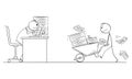 More Work for Office Worker, Bureaucracy and Paperwork, Vector Cartoon Stick Figure Illustration