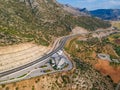 Moreas Motorway at Artemisio mount. A7 begins just west of the Isthmus of Corinth, branching off from Greek National Road 8A Royalty Free Stock Photo