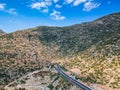 Moreas Motorway at Artemisio mount. A7 begins just west of the Isthmus of Corinth, branching off from Greek National Road 8A Royalty Free Stock Photo