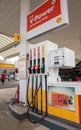 Moreas Motorway-A7, GREECE - May 22nd, 2022: Refueling column at Shell petrol station in Moreas Motorway to ATHENS direction,