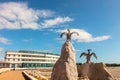 Rock island sculptures and art deco Midland Hotel building in Morecambe.