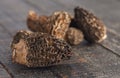 Morel Mushrooms on a Wooden Table Royalty Free Stock Photo