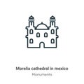 Morelia cathedral in mexico outline vector icon. Thin line black morelia cathedral in mexico icon, flat vector simple element