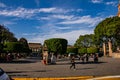 MORELIA, MEXICO - Mar 06, 2020: Birds flying on Main Square of Morelia, Michoacan, Mexico Royalty Free Stock Photo
