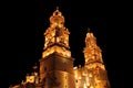 Morelia cathedral at night in michoacan, mexico. Royalty Free Stock Photo