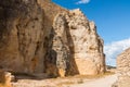 Morella castle rock ruins. Beautiful walled city in Spain