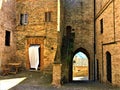 Moresco town in Fermo province, Marche region, Italy. Medieval home and arch, peace and silence