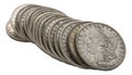 Morgan silver dollars coin 1878 dollar money stack Royalty Free Stock Photo