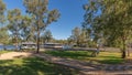 Morgan, South Australia - Dec 22 2016: Houseboats at Morgan in South Australia mooring almost in the carpark due to flooding in