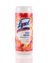 Lysol disinfecting wipes canister isolated against white background Royalty Free Stock Photo