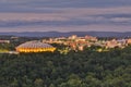 Morgantown WV City Skyline lights and the WVU Coliseum at dusk