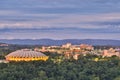 Morgantown WV City Skyline lights and the WVU Coliseum at night