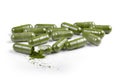 Moringa capsule pills on white background