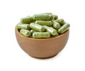 Moringa capsule pills on white
