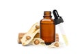 Moringa essential Oil in amber bottle Royalty Free Stock Photo