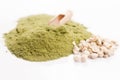 Moringa leaf powder and seeds Royalty Free Stock Photo