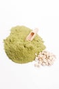 Moringa leaf powder and seeds Royalty Free Stock Photo