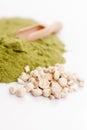 Moringa leaf powder and seeds Royalty Free Stock Photo