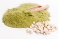 Moringa leaf powder and seeds Royalty Free Stock Photo