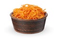 Morkovcha. Korean carrot salad in a bowl isolated on white