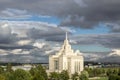 Mormon Temple in Kiev against the background of a cloudy sky