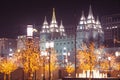 Mormon Temple at night in Salt Lake City Utah