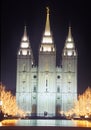 Mormon Temple at night in Salt Lake City Utah