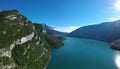 Mornig aerial panorama of molveno lake