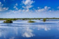 Mornng clouds reflect off mirror salt pond Royalty Free Stock Photo