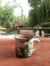 Mornin coffee with natural bamboo forest Royalty Free Stock Photo