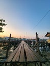 morning atmosphere of a small pier where fishing boats dock Royalty Free Stock Photo