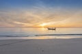 Morning beach and boat.