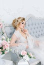 The morning of a beautiful bride dressed in a peignoir Royalty Free Stock Photo