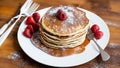 Morning Bliss Embracing National Pancake Day with a Picturesque Stack of Fluffy Pancakes.AI Generated