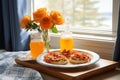 Morning Bliss: Fathers Day Breakfast-in-Bed Tray with Heart-Shaped Pancakes and Warm Sunlight