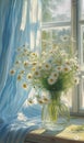 Morning Bliss: A Vase of Daisies in Soft Light and Sunny Surroun Royalty Free Stock Photo