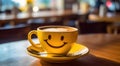 Morning Bliss Yellow Coffee Cup with Smiling Face Emoticon