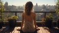 Morning Bliss: Young Woman\'s Serene Yoga Practice on Balcony